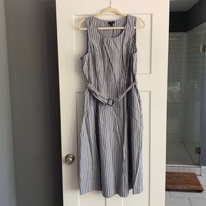 Blue and white stripe midi dress